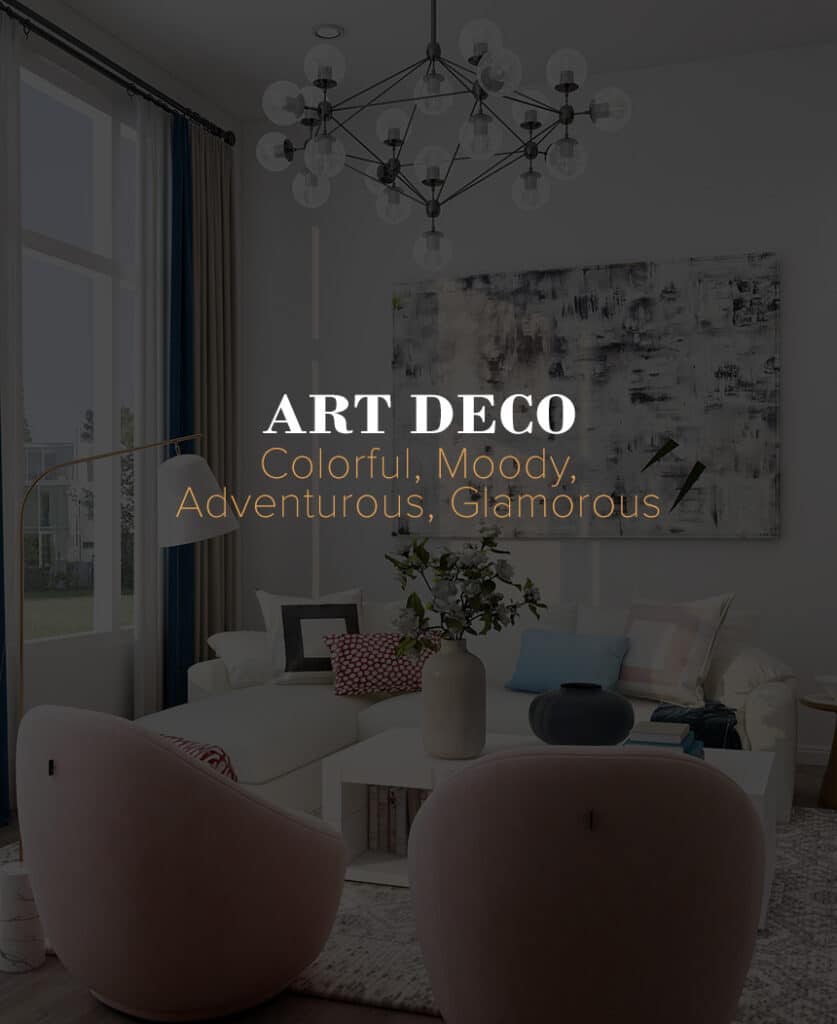 Art deco design described as colorful, moody, adventurous, and glamorous