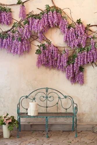 beautiful bench overhead vine decorations