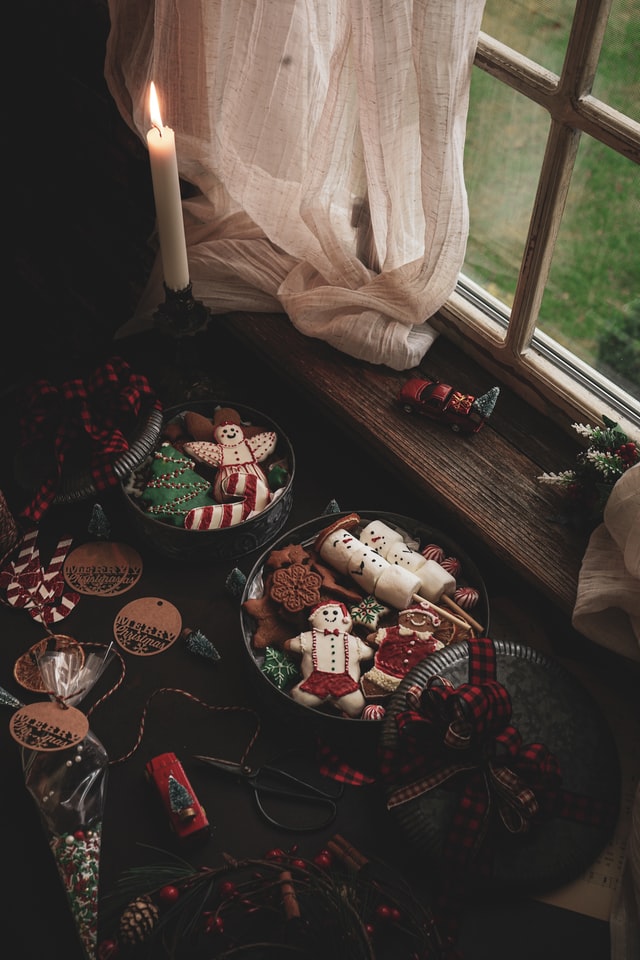 Christmas decors and ginger breads and little snowman
