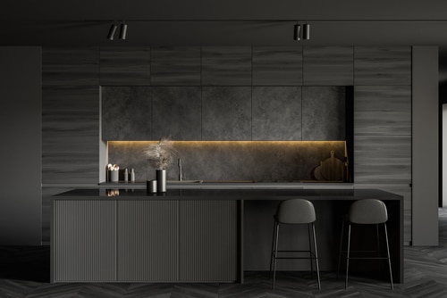 dark gray kitchen Minimalistic kitchen with dark gray interior