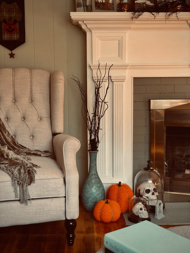 Halloween inspired fireplace decor