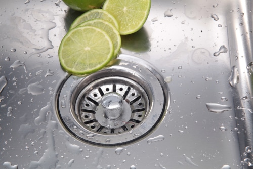 A sink with lime slices