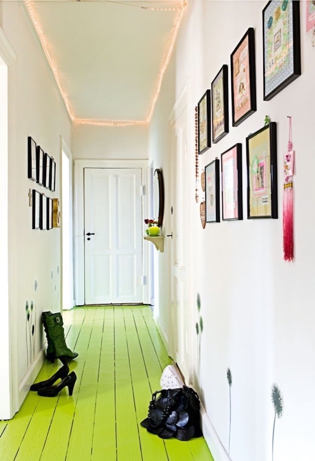 House hallway with lime green flooring