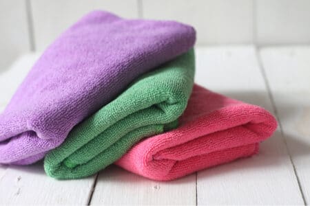 three colorful microfiber towels