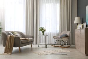 A modern living room with neutral interior