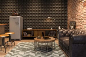 An industrial themed and modern mancave interior