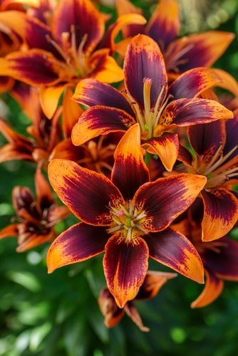beautiful bloom of multicolored lilies