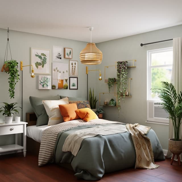 a nature themed bedroom interior