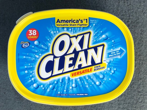 Packaging of an Oxi Clean laundry detergent.