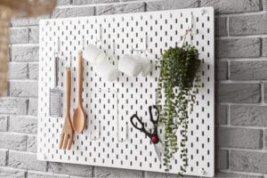 Pegboard kitchen with utensils