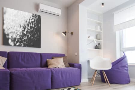 living room interior purple sofa