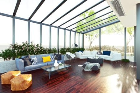 Very spacious and bright patio lounging area