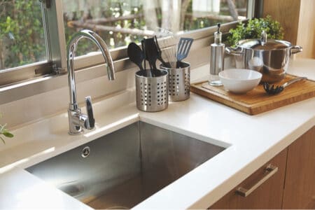 stainless kitchen sink and faucet