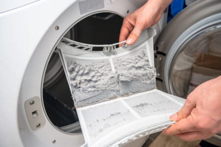 trapped dryer lint and dusts