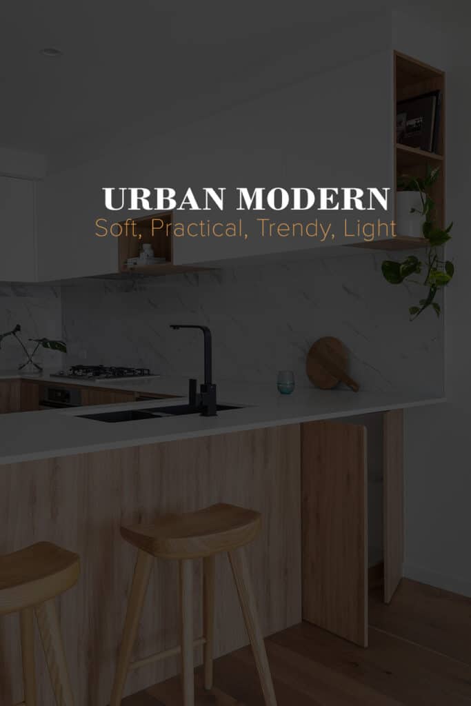 Urban modern design that is described as soft, practical, trendy, and light.