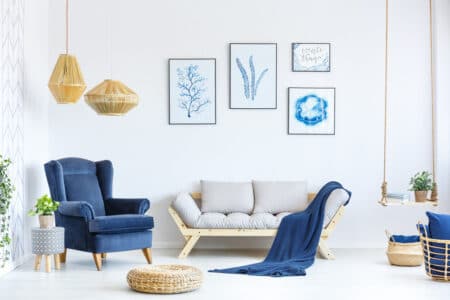 5 Blue Interior Design Ideas A white and blue riving room