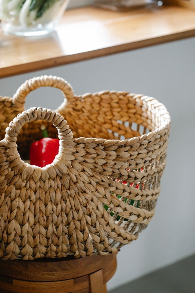 A wicker basket as vegetable storage.