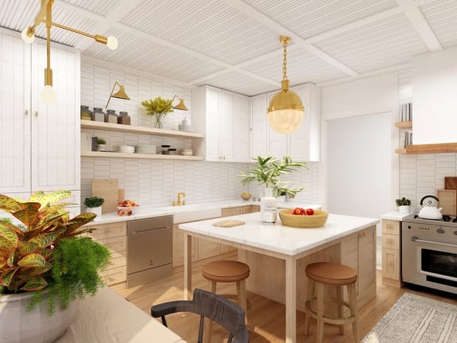 a minimalistic white and wood themed kitchen