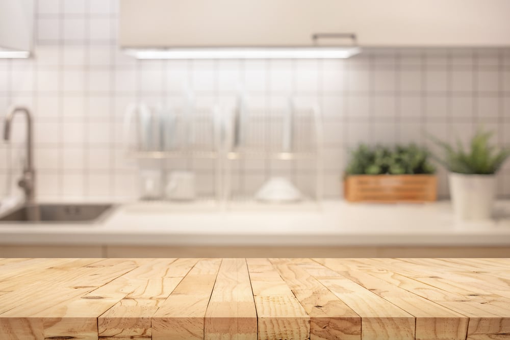 A wooden kitchen countertop