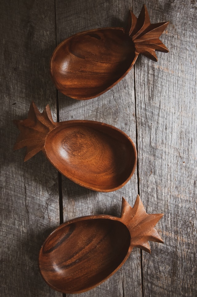 Wooden pineapple shaped bowls